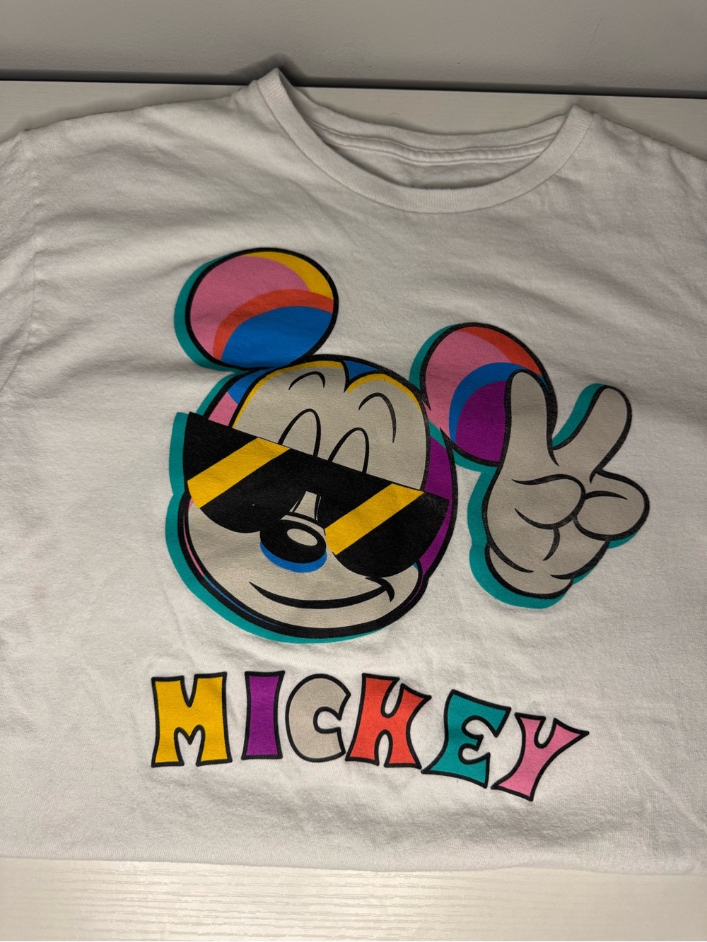 Disney White Tee with Colorful Mickey Graphic